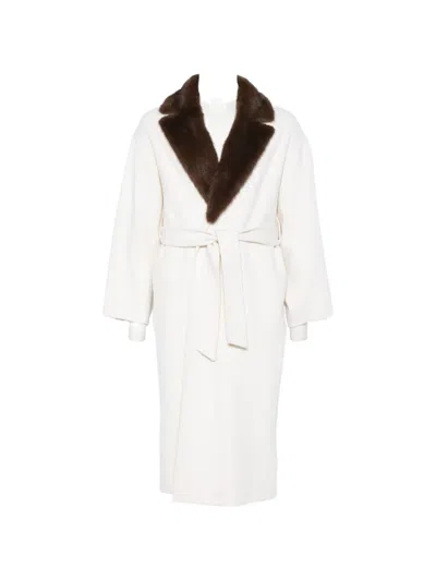 P.a.r.o.s.h Faux-fur Collar Belted Coat In Neutral