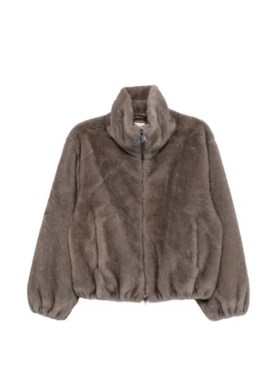 P.a.r.o.s.h Faux-fur Funnel-neck Jacket In Gray