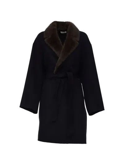 P.a.r.o.s.h Faux-fur Trim Belted Coat In Brown