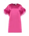 P.a.r.o.s.h Feather-trim Satin Dress In Pink