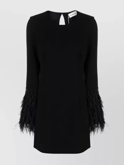 P.A.R.O.S.H FEATHER DETAIL LONG SLEEVE MINI DRESS