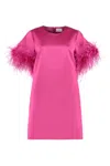 P.a.r.o.s.h Feather-trim Satin Dress In Fuchsia