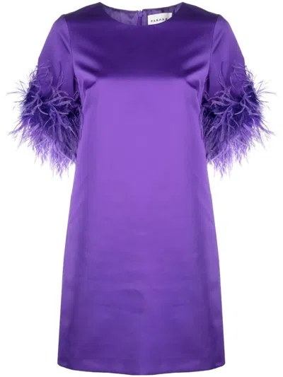 P.a.r.o.s.h . Ostrich-feather Trim Satin Dress In Purple