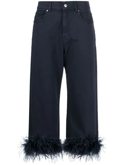 P.a.r.o.s.h Feather-trim Stretch-cotton Jeans In Denim