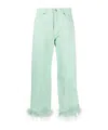 P.a.r.o.s.h Feather-trim Stretch-cotton Jeans In Green