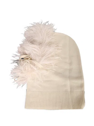 P.a.r.o.s.h Feather-embellished Beanie Hat In Neutral
