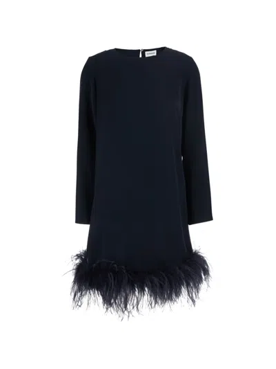 P.a.r.o.s.h Feather-trim Bow-detail Mini Dress In Blue