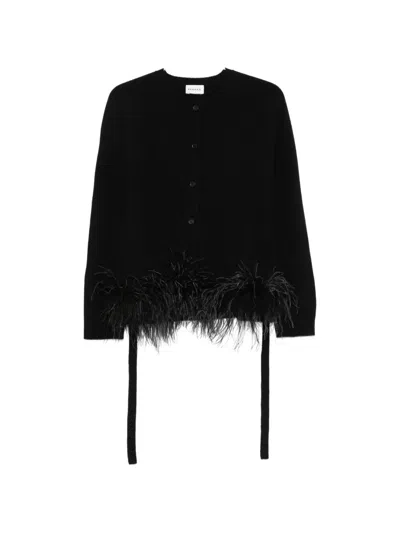 P.a.r.o.s.h Feather-trim Cardigan In Black
