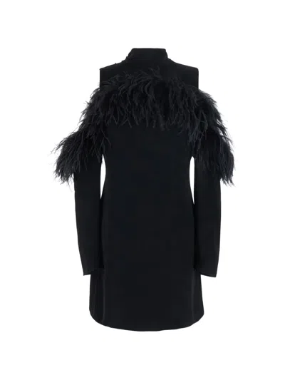 P.a.r.o.s.h Feather-trim Cold-shoulder Mini Dress In Black