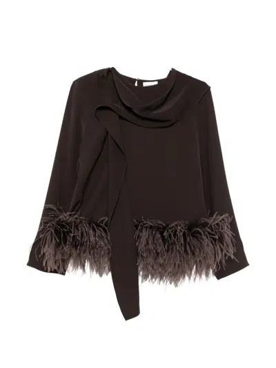 P.a.r.o.s.h Feather-trim Draped Blouse In Brown