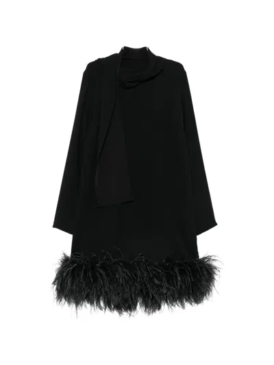 P.a.r.o.s.h Feather-trim Scarf-detail Mini Dress In Black