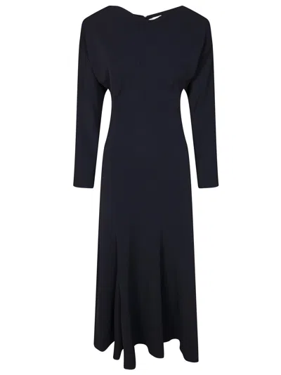 P.a.r.o.s.h Fitted Black Cady Midi Dress In Blue