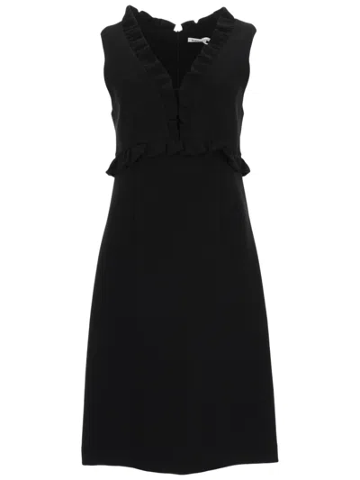 P.a.r.o.s.h Fitted Black Midi Dress With Ruffle Trim And V-neckline
