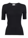 P.a.r.o.s.h Fitted Black Ribbed Short-sleeve Top With Round Neckline In Multi