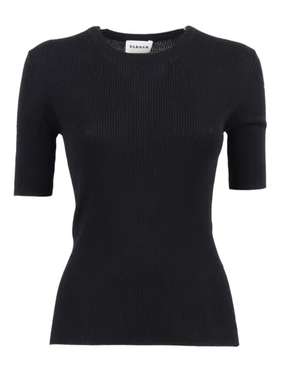 P.A.R.O.S.H FITTED BLACK RIBBED SHORT-SLEEVE TOP WITH ROUND NECKLINE
