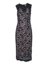P.a.r.o.s.h Fitted Midi Dress With Intricate Floral Lace Detailing In Blue
