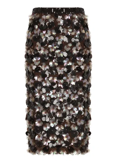 P.a.r.o.s.h Fitted Midi Skirt With Floral Sequin Detail In Brown
