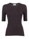 P.a.r.o.s.h Fitted Short-sleeved Wool Top With Ribbed Texture In Brown