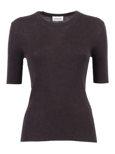 P.A.R.O.S.H FITTED SHORT-SLEEVED WOOL TOP WITH RIBBED TEXTURE