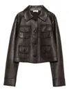 P.a.r.o.s.h Collared Leather Jacket Long Sleeves Flap Pockets In Brown