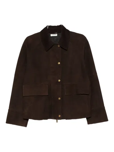P.a.r.o.s.h Flap-pockets Suede Leather Jacket In Brown