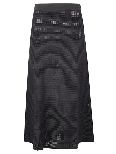 P.a.r.o.s.h Flared Maxi Skirt In Soft Perforated Knit Fabric In Black