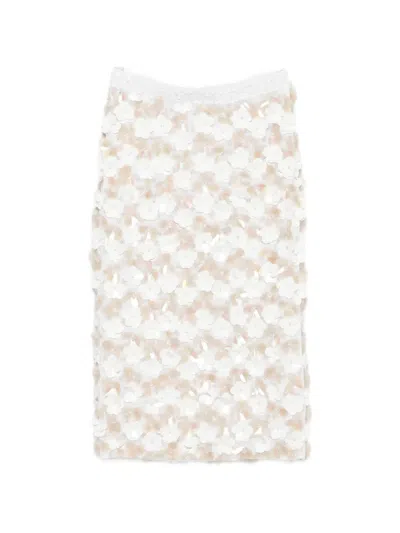 P.a.r.o.s.h Floral-appliqué Midi Skirt In White