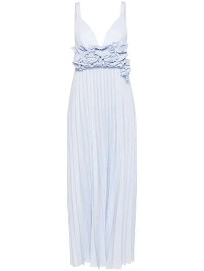 P.a.r.o.s.h Maxi Pleated Ruffle Sleeveless V-neck Dress In Blue