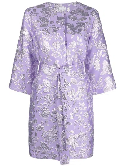 P.a.r.o.s.h Floral-brocade Belted Coat In Violett