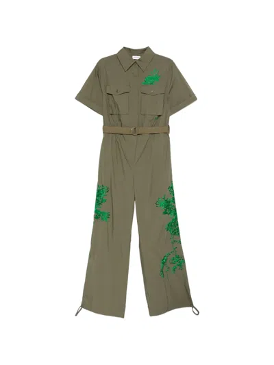 P.a.r.o.s.h Floral Embroidered Belted Trousers In Green