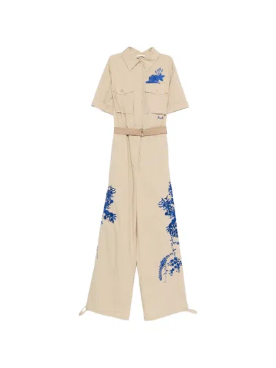 P.a.r.o.s.h Floral-embroidered Jumpsuit In Neutral