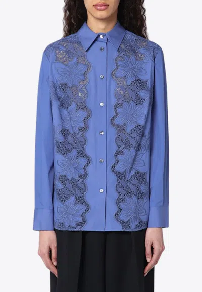 P.a.r.o.s.h Floral Embroidered Long-sleeved Shirt In Blue