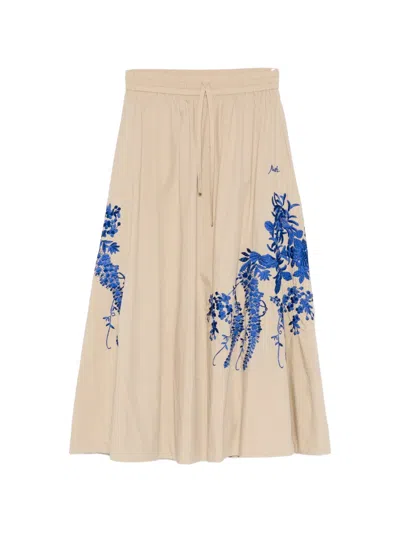P.a.r.o.s.h Floral-embroidered Maxi Skirt In Neutral