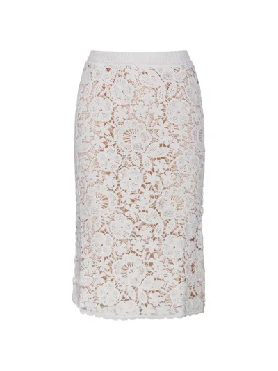 P.a.r.o.s.h Lace Floral Skirt Elastic Waistband In White