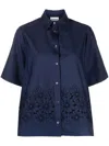 P.a.r.o.s.h Floral-embroidered Short-sleeve Shirt In Blau