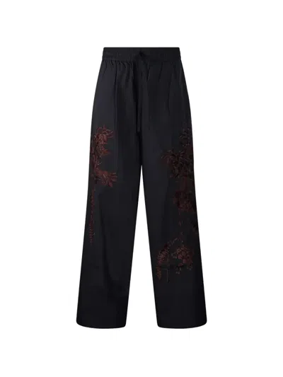 P.a.r.o.s.h Floral-embroidered Trousers In Black