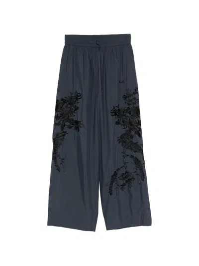 P.a.r.o.s.h Floral-embroidered Trousers In Blue