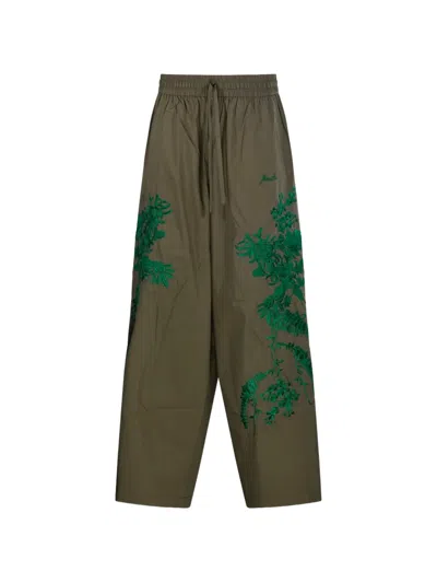 P.a.r.o.s.h Floral-embroidered Trousers In Green