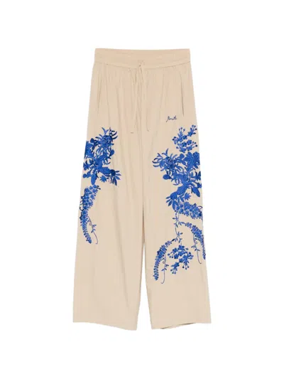 P.a.r.o.s.h Floral-embroidered Trousers In Neutral