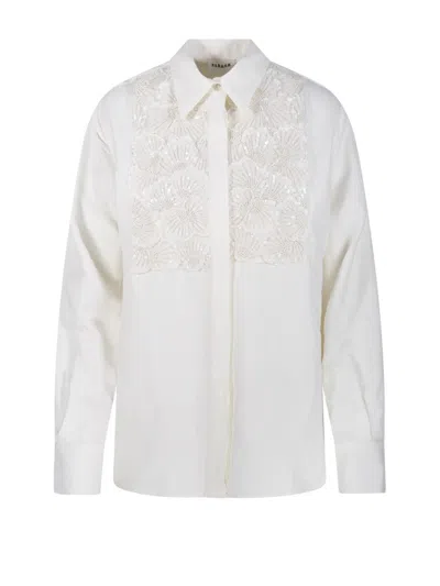 P.a.r.o.s.h Floral Embroidered White Shirt With Sequins