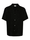 P.a.r.o.s.h Linen Shirt With Floral Embroidery And Cuban Collar In Black