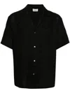 P.a.r.o.s.h Linen Shirt With Floral Embroidery And Cuban Collar In Nero