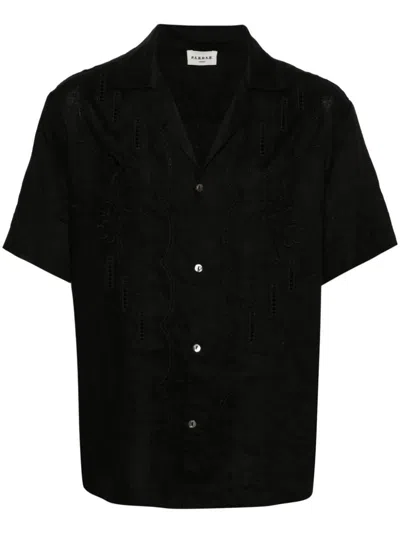 P.a.r.o.s.h 花卉刺绣亚麻衬衫 In Black