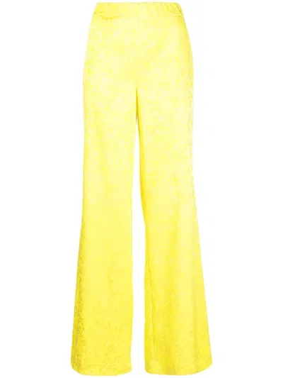 P.a.r.o.s.h Floral-jacquard Wide-leg Trousers In Yellow