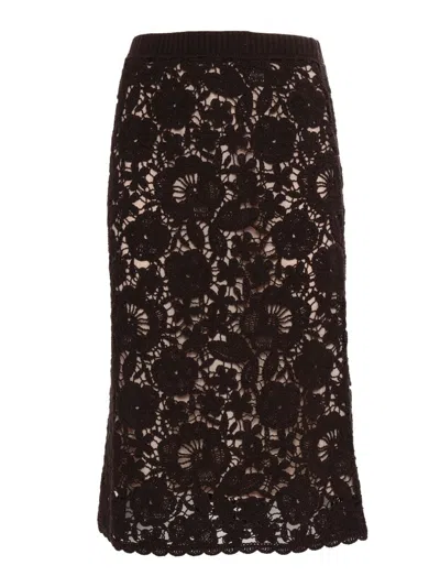 P.A.R.O.S.H FLORAL LACE FITTED SKIRT WITH CROCHET DETAILING