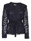 P.a.r.o.s.h Floral Lace Jacket With Cinched Waist And Belt In Blue
