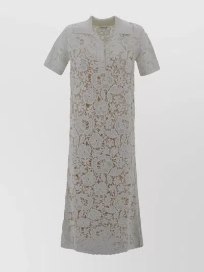 P.a.r.o.s.h Floral Lace Short Sleeve Dress In White