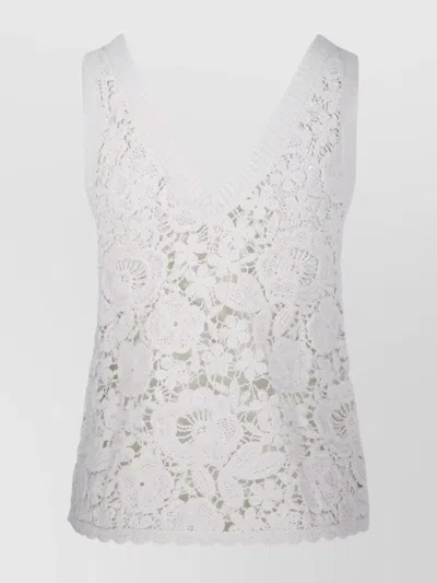 P.a.r.o.s.h Floral Lace Sleeveless V-neck Top In White