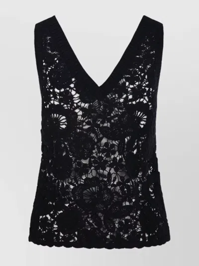 P.A.R.O.S.H FLORAL LACE SLEEVELESS V-NECK TOP
