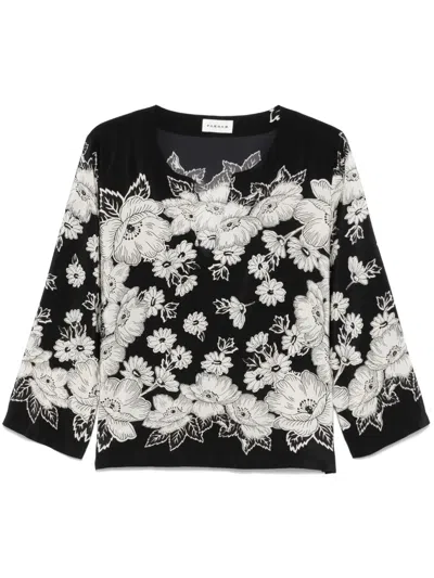 P.a.r.o.s.h Floral-print Blouse In Black